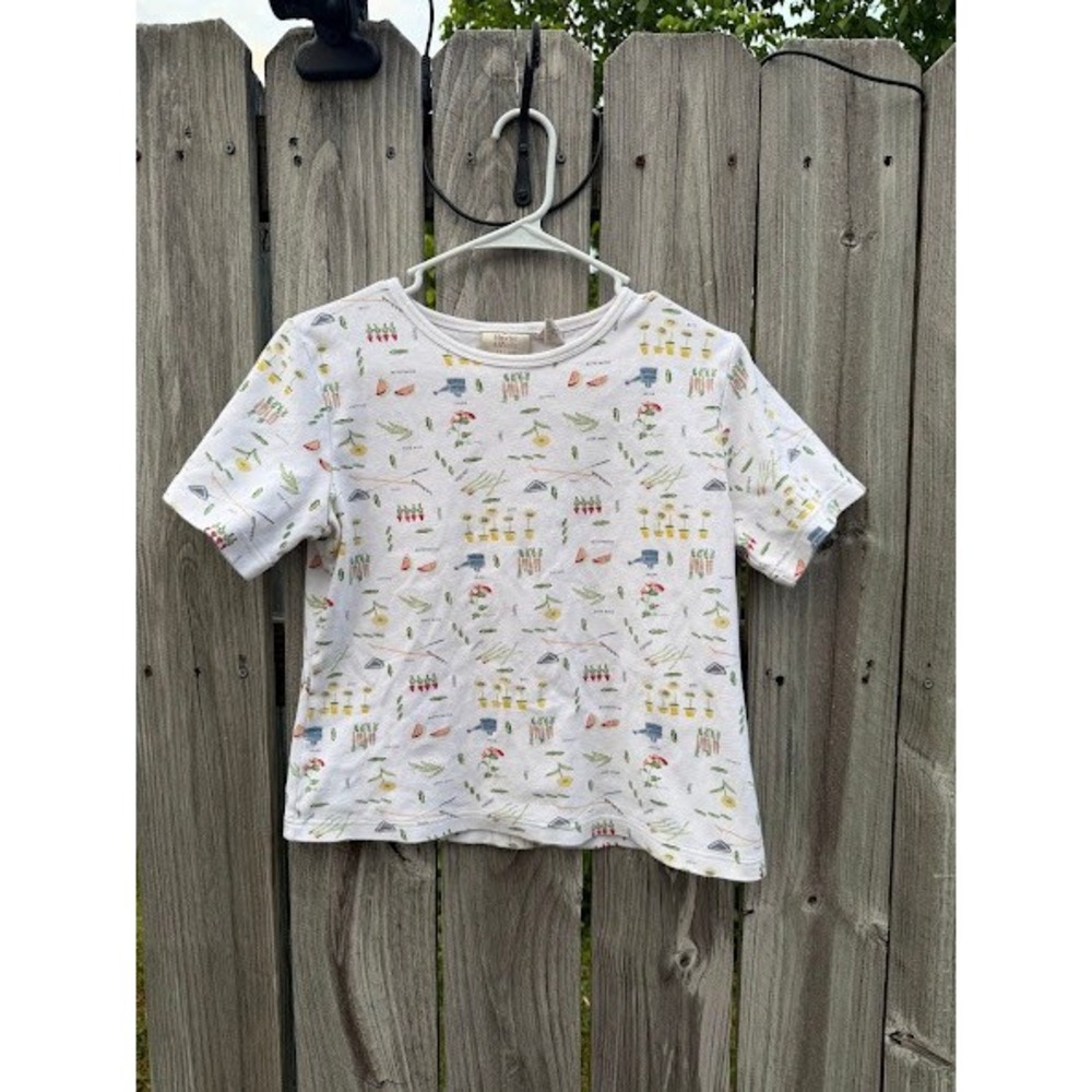 GUC Cottagecore Baxter & Wells Garden Print T-Shirt Womens Petite PM White